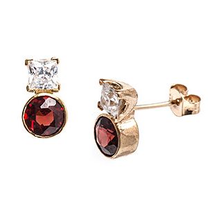 9ct Yellow Gold Cubic Zirconia & Garnet Studs Es00194