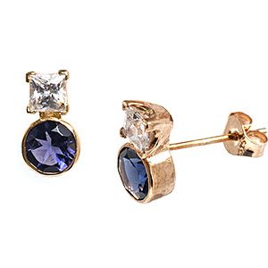9ct Yellow Gold Cubic Zirconia & Iolite Stud Earrings Es00195