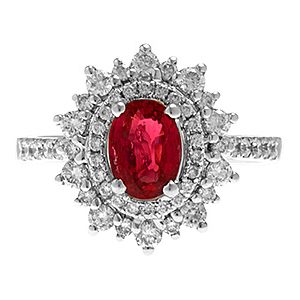 18ct White Gold Ruby & Diamond Cluster Ring Ra00495