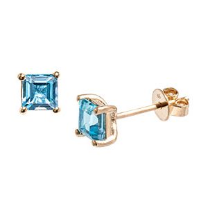 9ct Yellow Gold 5mm Square Blue Topaz Stud Earrings Es00676