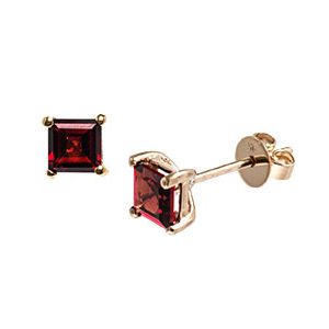 9ct Yellow Gold 5mm Square Garnet Stud Earrings Es00679