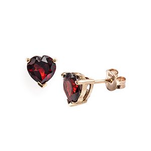 9ct Yellow Gold & Garnet Heart Stud Earrings Es00689