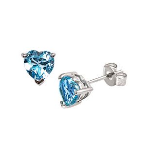 9ct White Gold & Blue Topaz Heart Stud Earrings Es00692