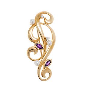 Amethyst Pearl Gold Brooch Br00004