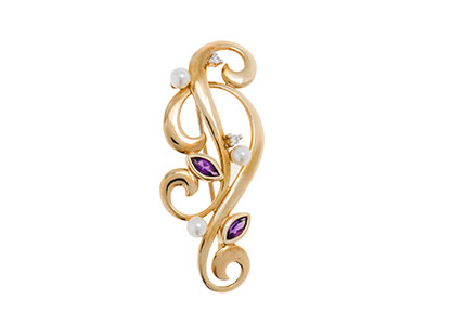 Amethyst Pearl Gold Brooch Br00004