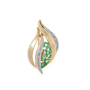 Diamond Emerald Brooch 9ct Gold Br00003