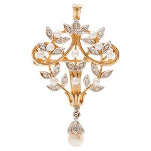 Gold Diamond Pearl Brooch/pendant Brq00009