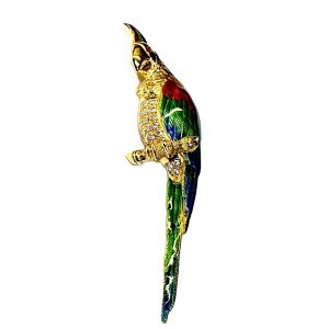 18ct Gold Diamond & Enamel Parrot Brooch Brq00044