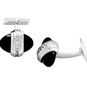 Silver Oval Onyx Cufflinks with Cubic Ck00102