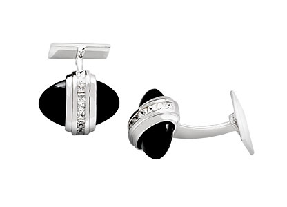 Silver Oval Onyx Cufflinks with Cubic Ck00102