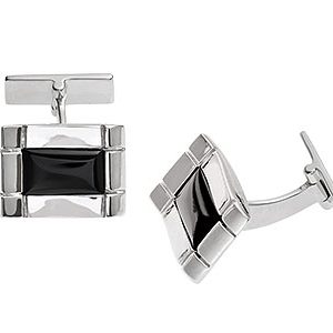Silver Rectangular Onyx Cufflinks Ck00104