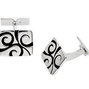 Sterling Silver Cufflinks Black Enamel Ck00108