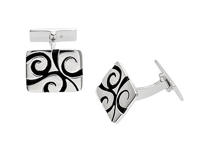 Sterling Silver Cufflinks Black Enamel Ck00108