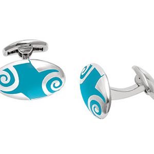 Oval Silver Cufflinks Blue Enamel Ck00124