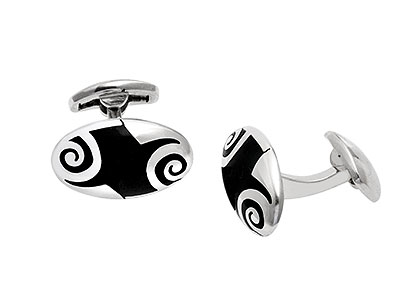 Oval Silver Cufflinks Abstract Design Ck00125