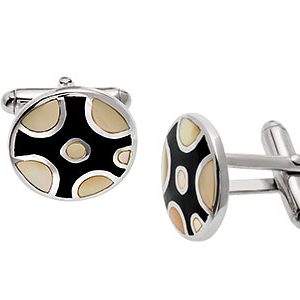 Round Silver Cufflinks Yellow & Black Ck00133