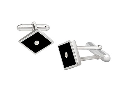 Black Enamelled Cufflinks Real Silver Ck00155
