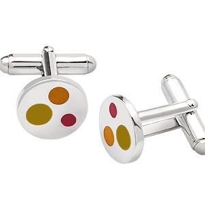 Silver Cufflinks Orange Enamel Dots Ck00179