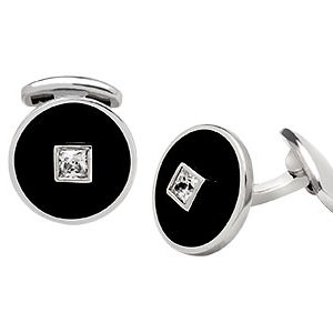 Round Silver Onyx Cufflinks with Cz Ck00195