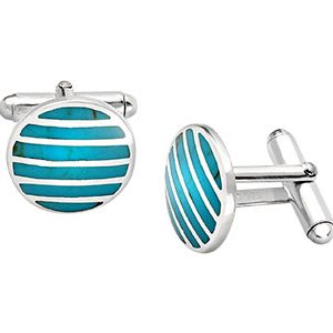 Round Silver Turquoise Cufflinks Ck00228