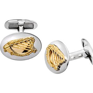 Silver Oval Cufflinks Harp Design Gilt Ck00234
