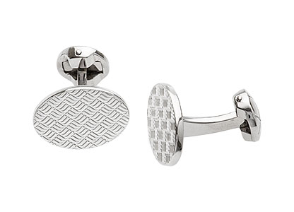 Real Silver Cufflinks Oval Checker Ck00028