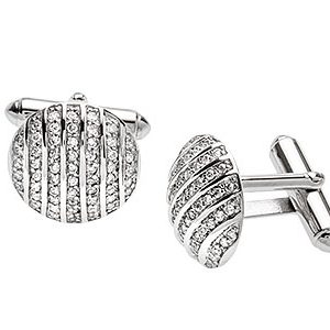 Round Silver Cufflinks Cubic-Zirconia Ck00034