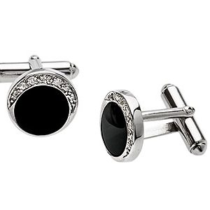 Silver Cufflinks Onyx & Cubic Zirconia Ck00006