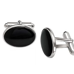 Oval Silver Onyx Cufflinks Real Silver Ck00083