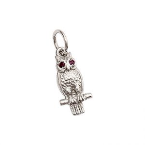 9ct Solid White Gold & Ruby Owl Charm Cm00005