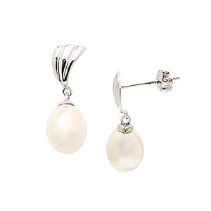 9ct White Gold & White Cultured Pearl Drop Earrings Ed00029