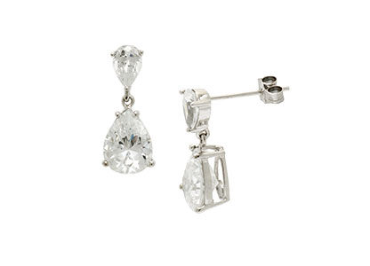 9ct White Gold & Cubic Zirconia Drop Earrings Ed00200