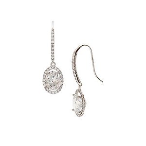 9ct White Gold Cubic Zirconia Oval Drop Earrings Ed00798