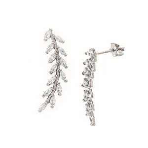9ct White Gold Leaf Branch Cubic Zirconia Drop Earrings Ed00800