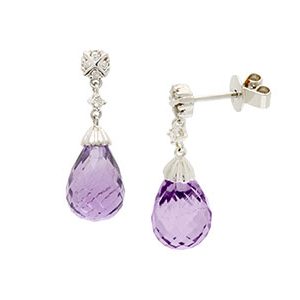 9ct White Gold Amethyst & Diamond Drop Earrings Ed00090