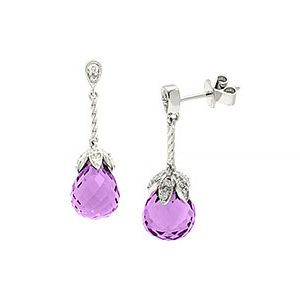 9ct White Gold Diamond & Amethyst Drop Earrings Ed00601