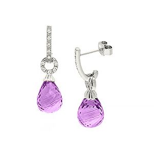 9ct White Gold Diamond & Amethyst Drop Earrings Ed00606