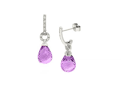 9ct White Gold Diamond & Amethyst Drop Earrings Ed00606
