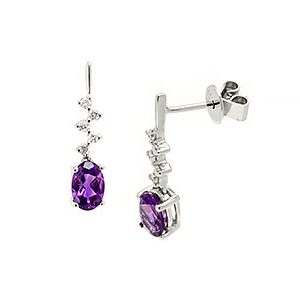 9ct White Gold Diamond & Amethyst Drop Earrings Ed00629