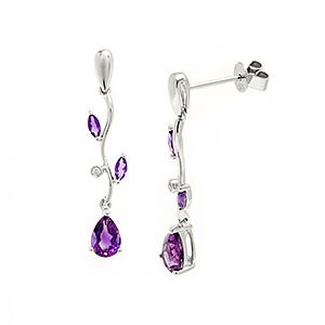 9ct White Gold Amethyst & Diamond Drop Earrings Ed00674