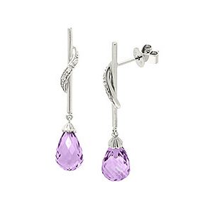 9ct White Gold Diamond & Amethyst Drop Earrings Ed00728