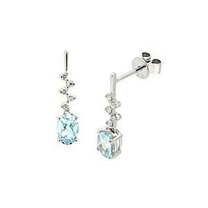 9ct White Gold Diamond & Aquamarine Drop Earrings Ed00633