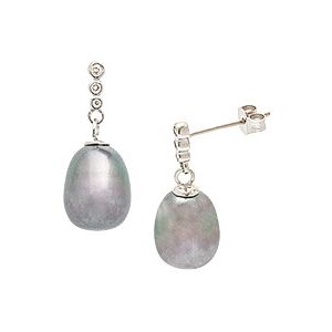 9ct White Gold Diamond & Pearl Drop Earrings Ed00035