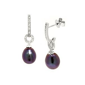 9ct White Gold Diamond & Black Pearl Drop Earrings Ed00611