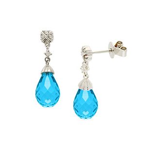 9ct White Gold Blue Topaz & Diamond Drop Earrings Ed00097