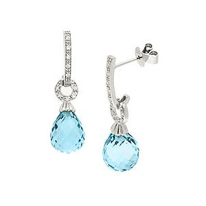 9ct White Gold Diamond & Blue Topaz Drop Earrings Ed00607