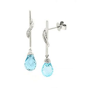 9ct White Gold Blue Topaz & Diamond Drop Earrings Ed00726