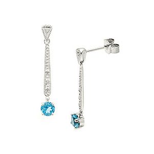 9ct White Gold Blue Topaz & Diamond Drop Earrings Ed00774