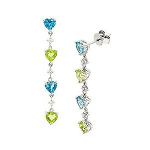 9ct White Gold Diamond & Real Stones Drop Earrings Ed00686