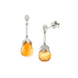 9ct White Gold Citrine & Diamond Drop Earrings Ed00603